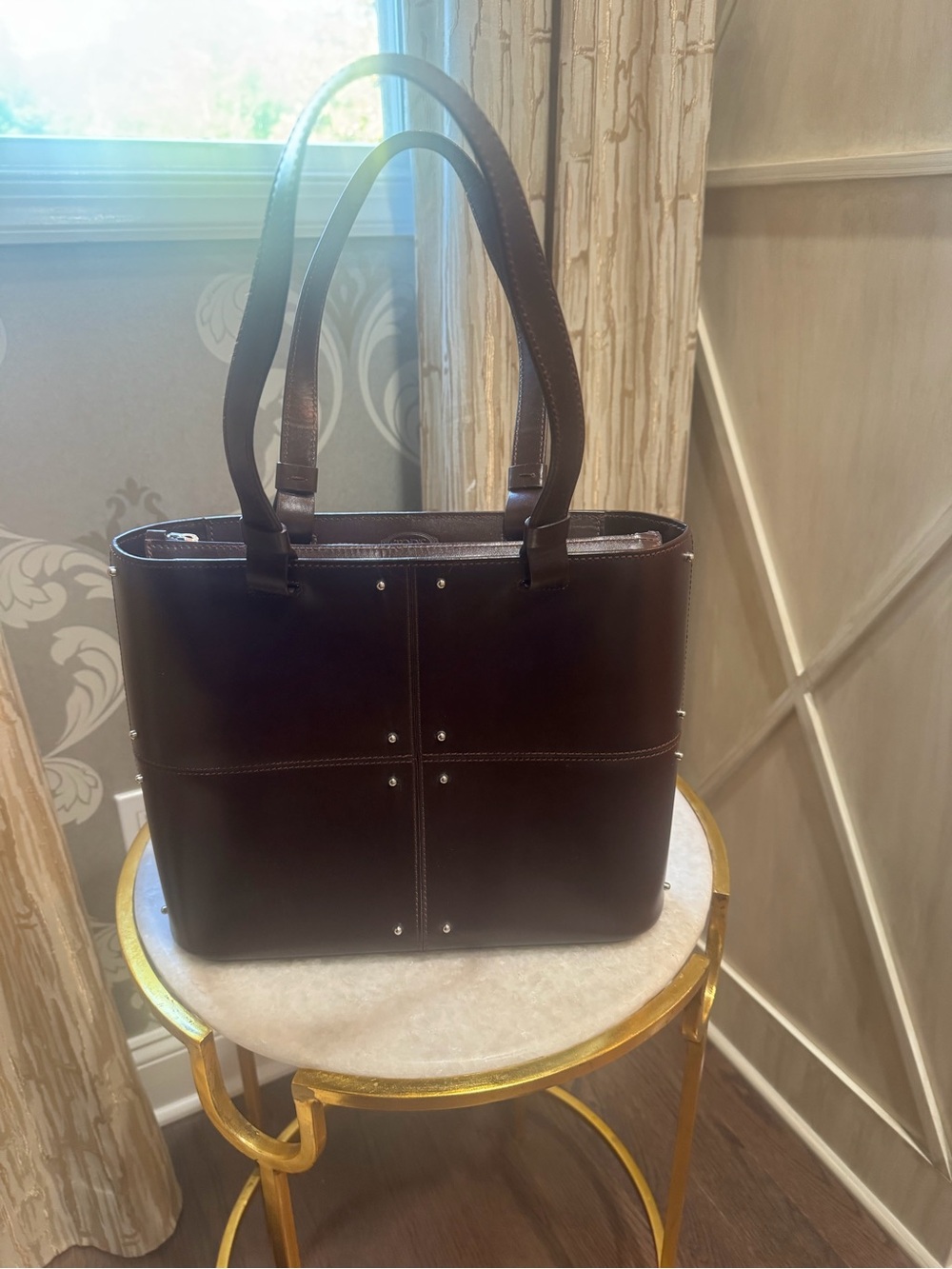 Classic Dark Brown Leather Tods Bag with Double Handles
